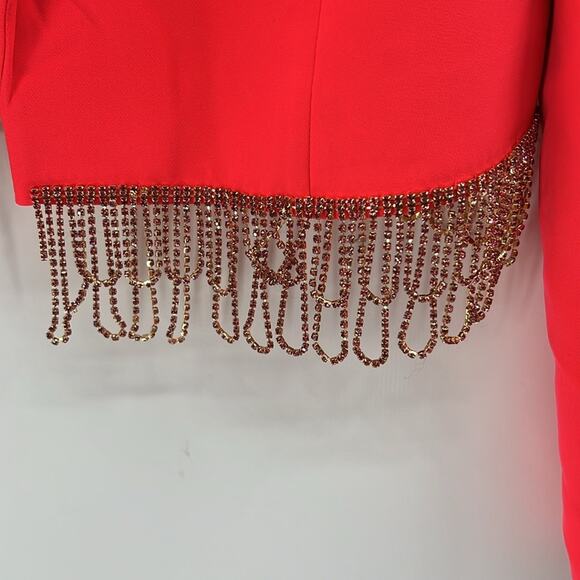 L'AGENCE Jen Crystal Fringe Cropped Blazer - Neon Coral - 6 - New with tags - Picture 3 of 10
